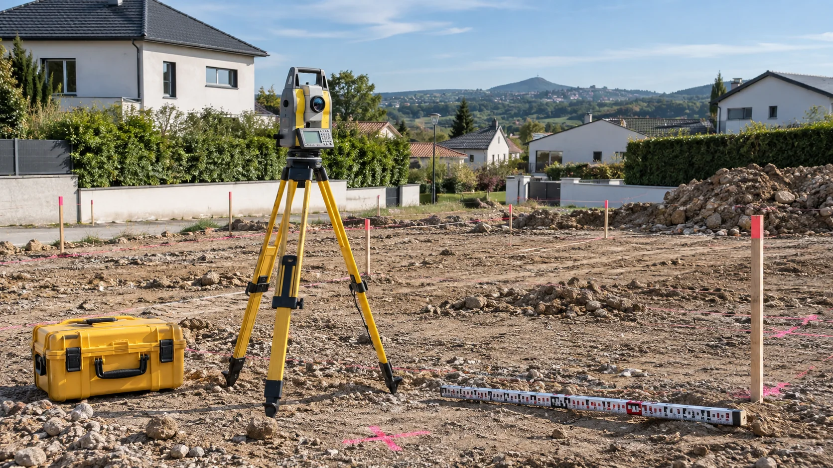 Station totale utilisée pour une implantation topographique de chantier